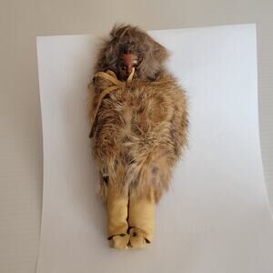 Vintage Inuit Eskimo Girl 8" Doll With Real Fur Clothing & Leather Booties